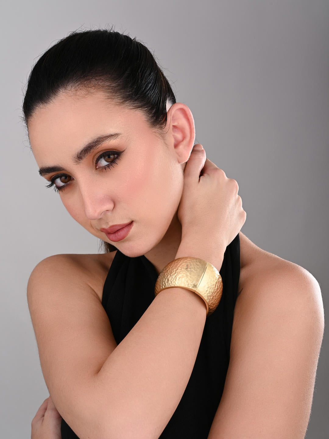 Hammered Gold Cuff Bracelet, Wide Statement Bangle - Reenisaa