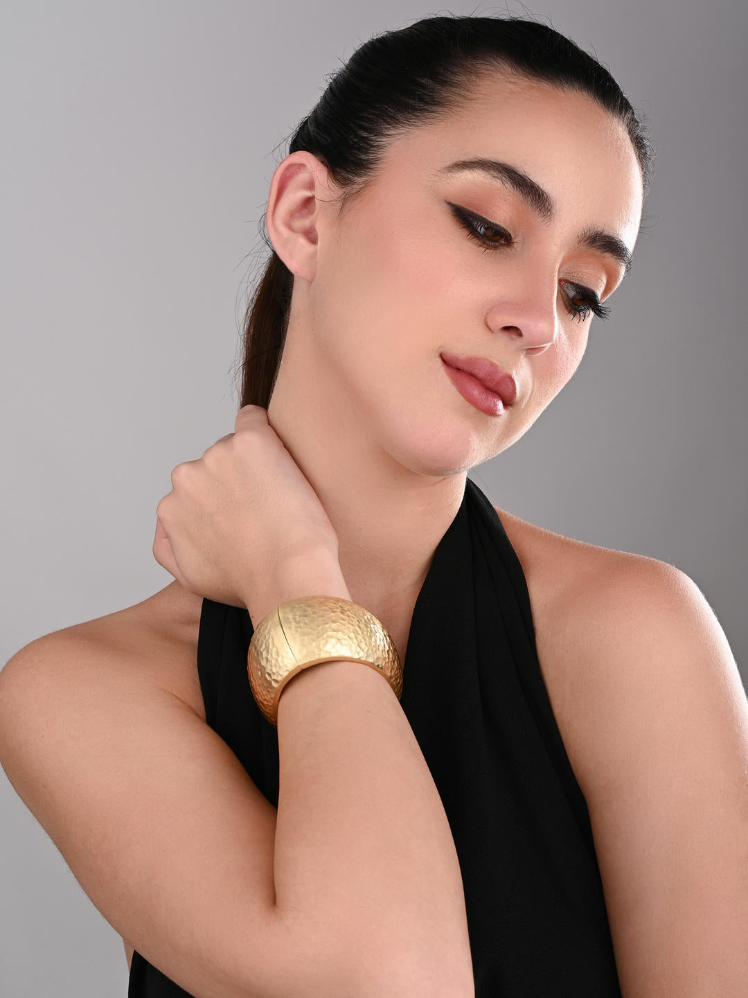 Hammered Gold Cuff Bracelet, Wide Statement Bangle - Reenisaa
