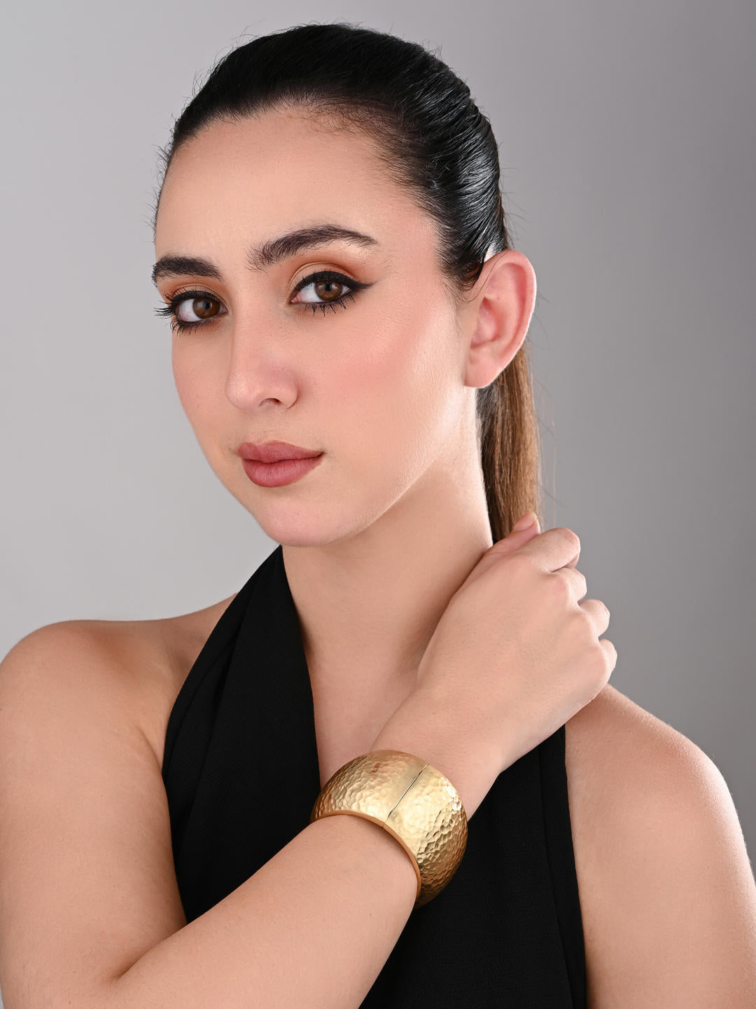 Hammered Gold Cuff Bracelet, Wide Statement Bangle - Reenisaa