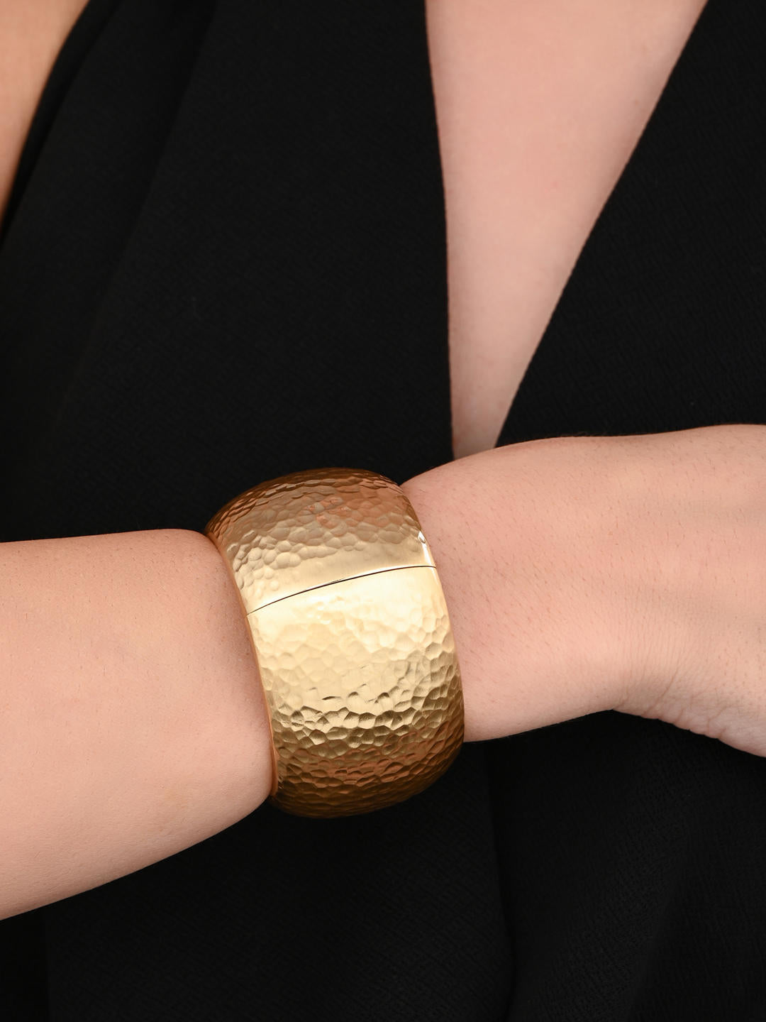 Hammered Gold Cuff Bracelet, Wide Statement Bangle - Reenisaa