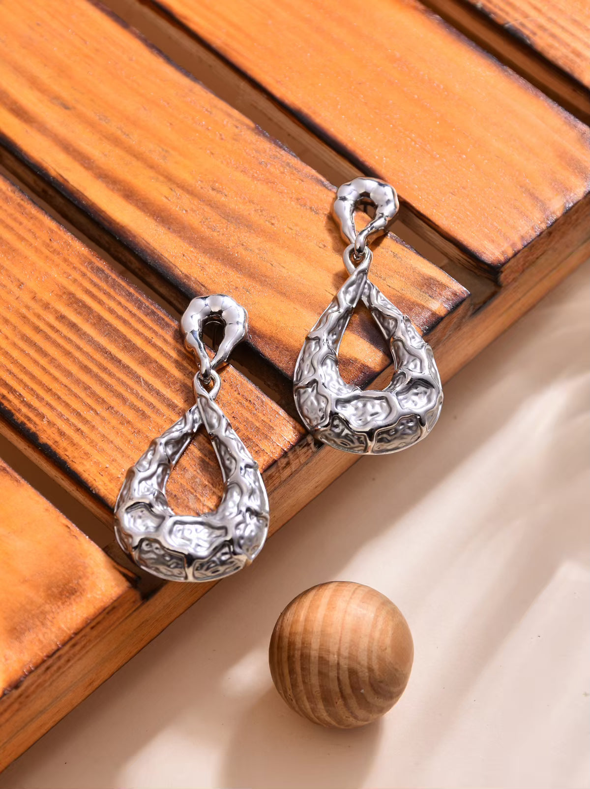Textured Silver Drop Earring - Reenisaa