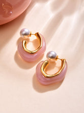 Pearl Curved Pink Hoop Earring