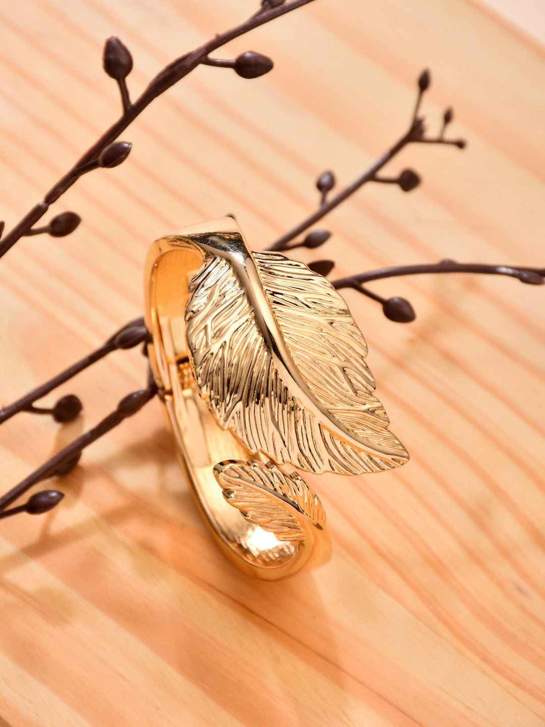 Leaf shaped Adjustable gold bangle - Reenisaa