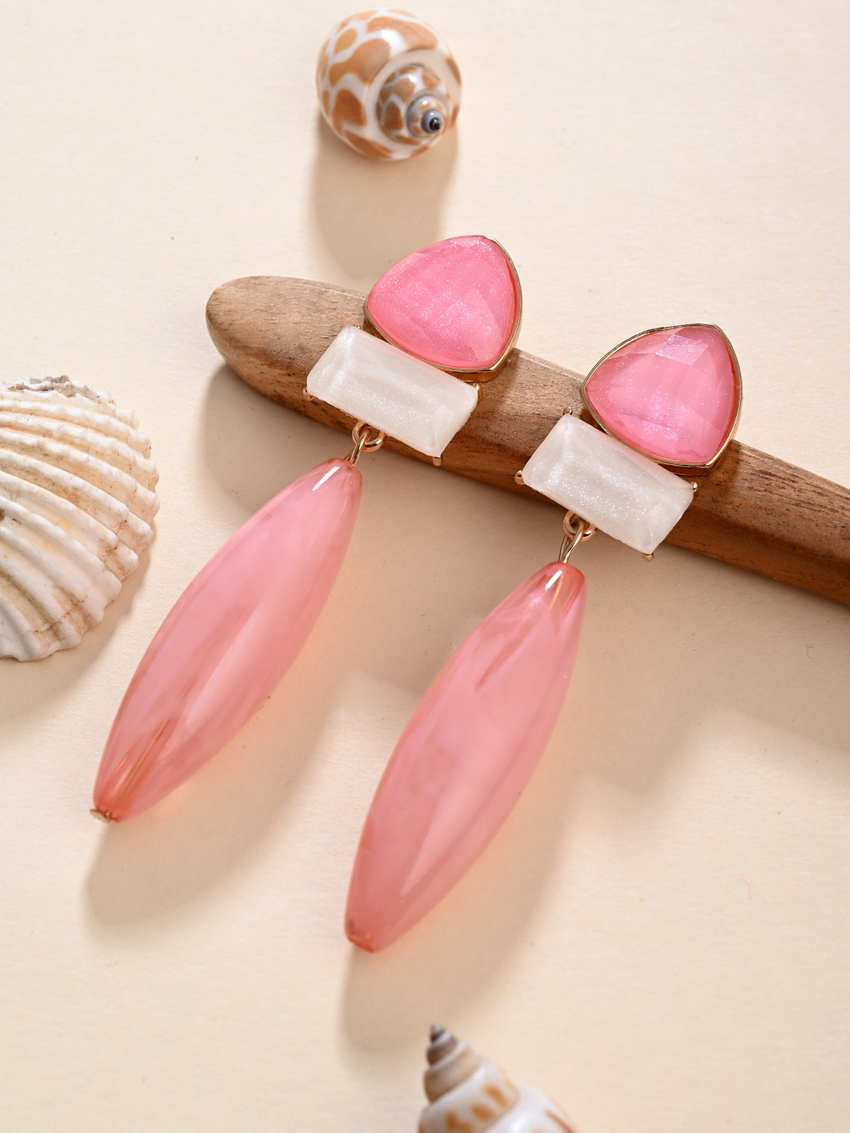 Pink Trio Gem Drop Earrings - Reenisaa