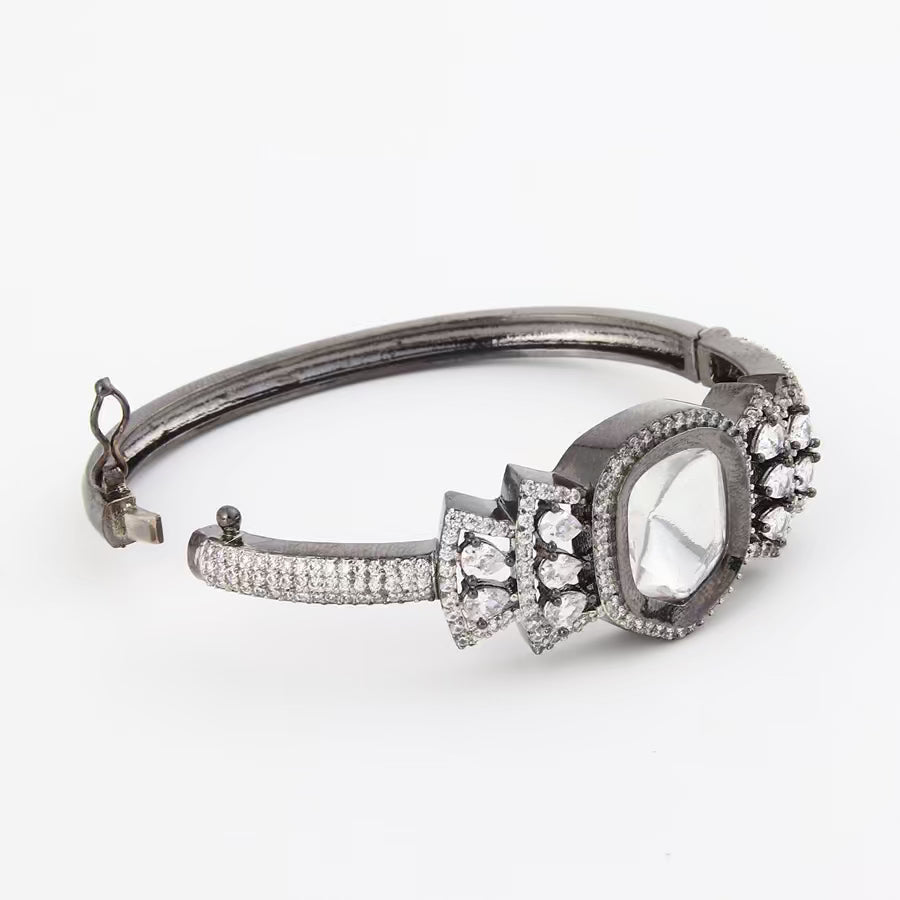 Uncut Polki Kundan openable Bracelet with White Stones