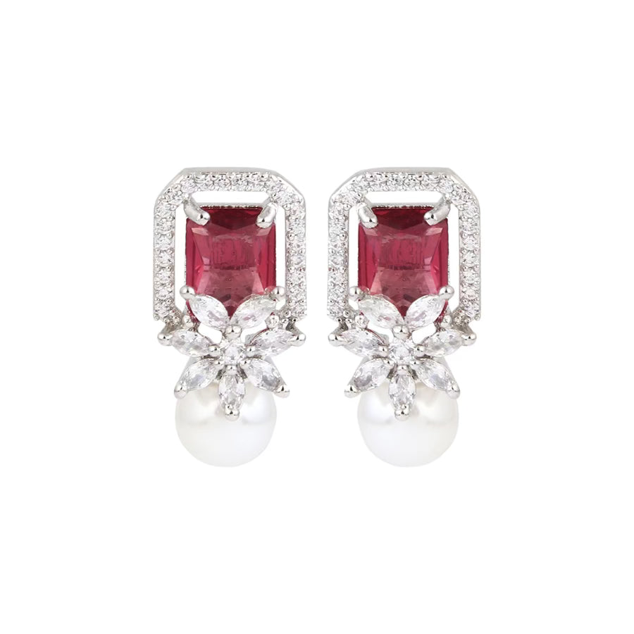 Ruby Red Pearl Stud Earring