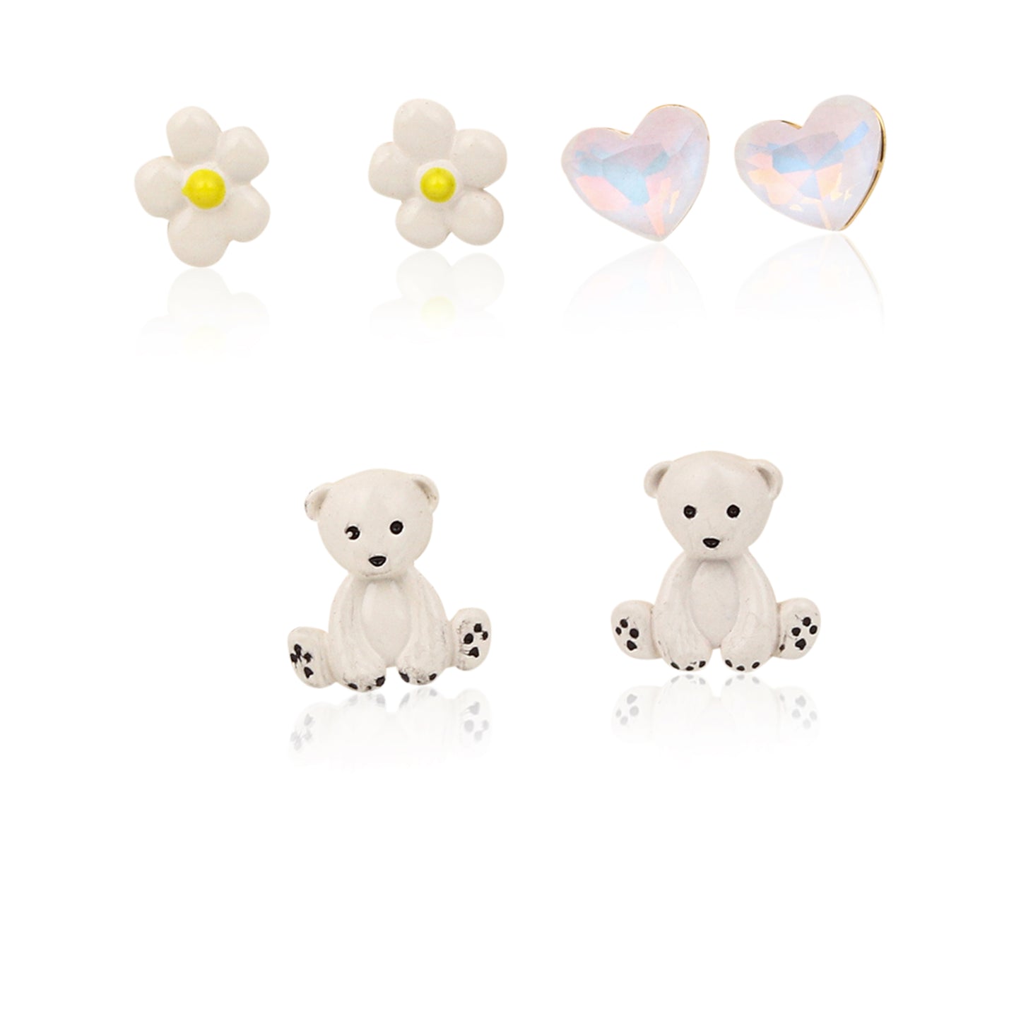 Cuddle-Buddy Stud Earrings (925 Silver, 3-Pair)
