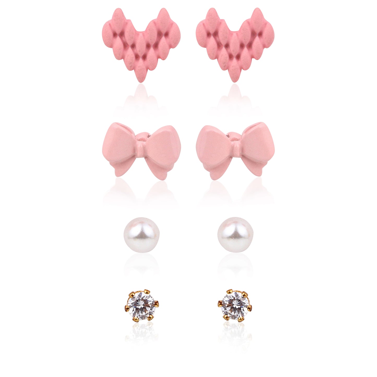 Pixel Hearts & Bows Stud Set (925 Silver, 3-Pair)