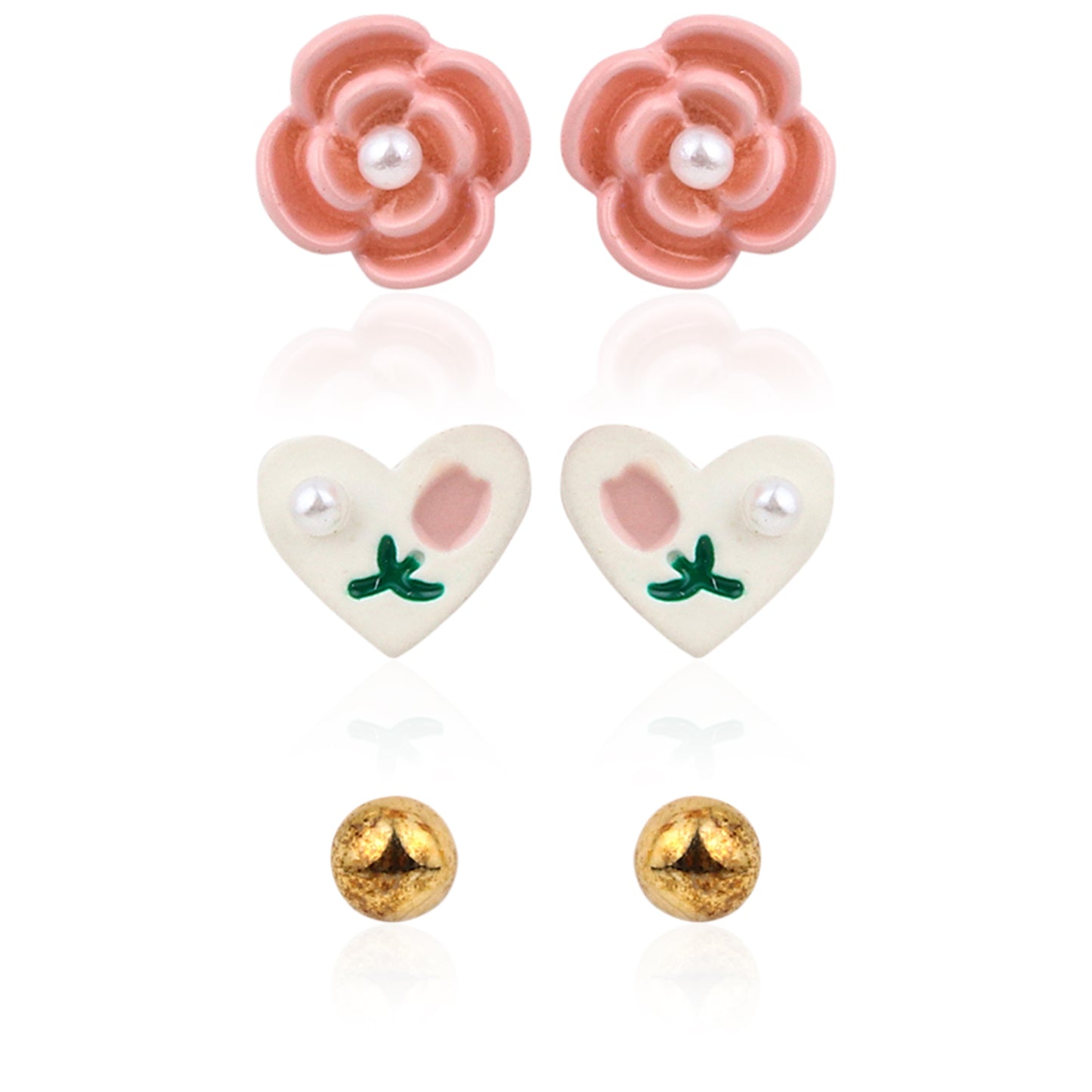 Enamel Flower & Bunny 925 Silver Stud Set (3 Pairs)