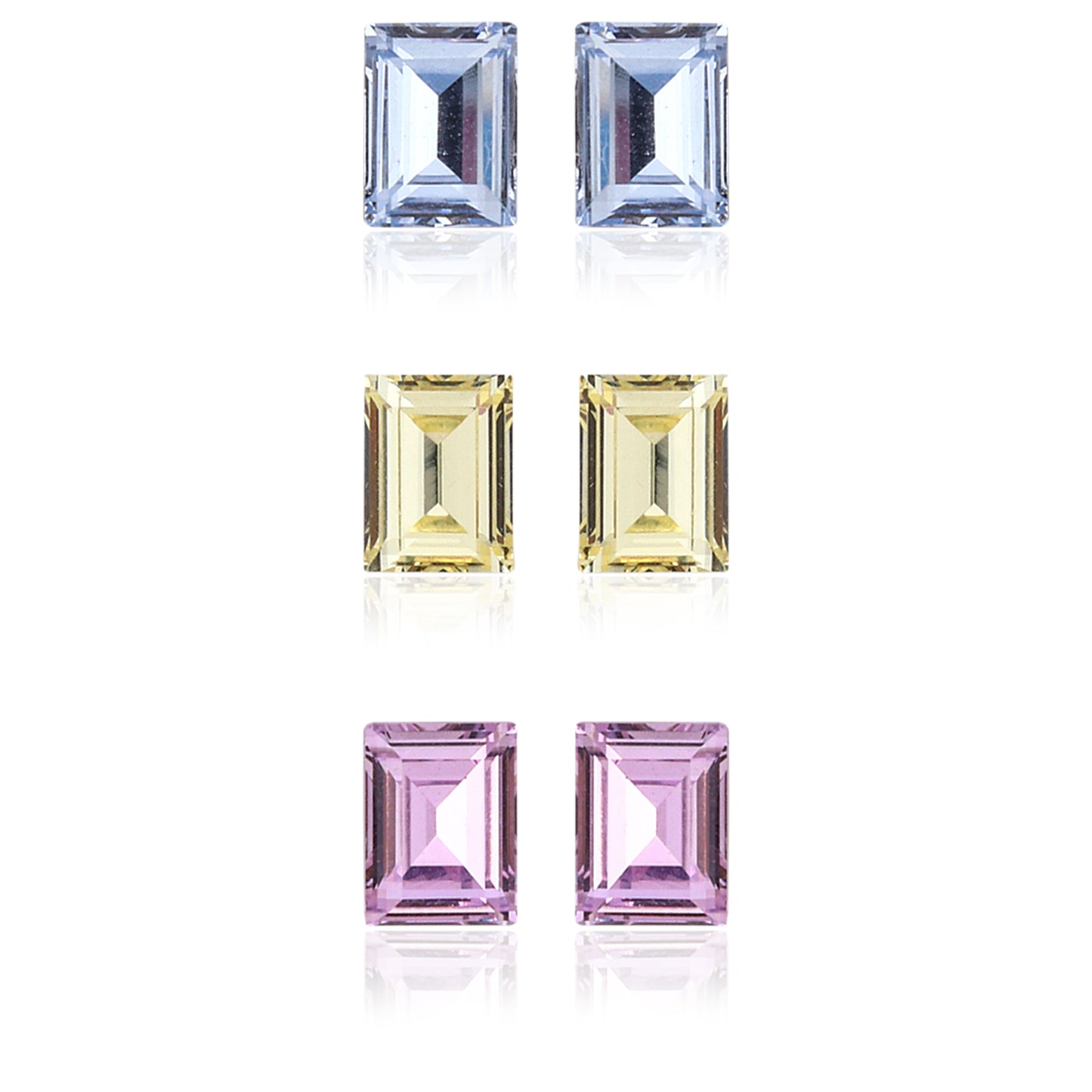 Kids' 925 Silver Multi-Color Baguette Cut Stud Set(3-Pair)