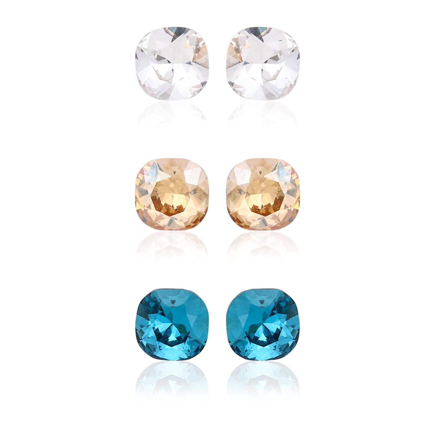 Kids' 925 Silver Vibrant Square Cut CZ Stud Set (3-Pair)