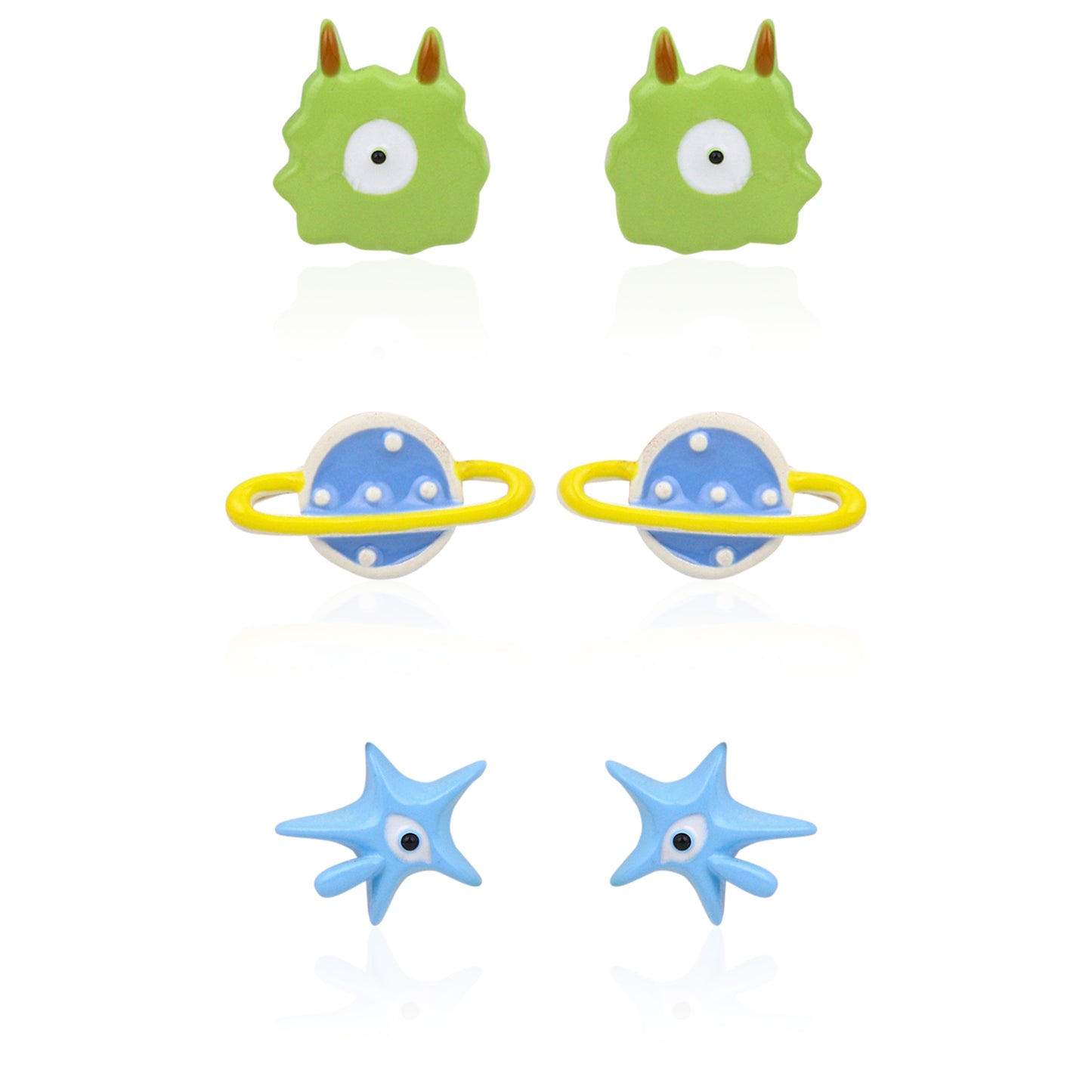 925 Silver Space Monster Earring Set(3 pair)