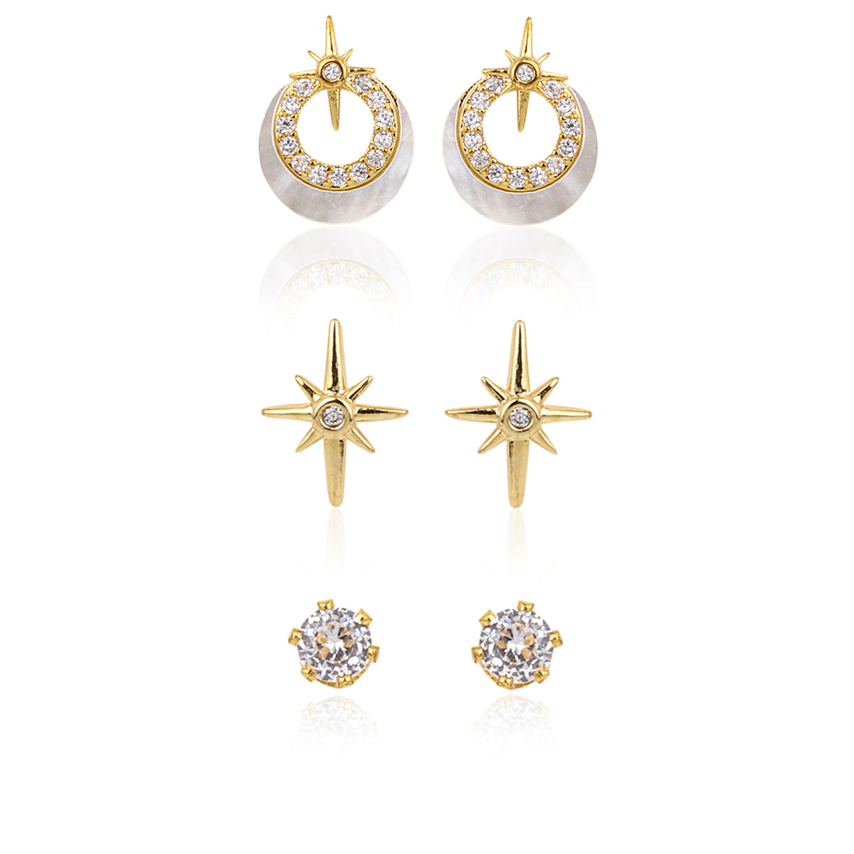 Kids' Mini Moon & Star 925 Silver Stud Pack (3 Pairs) - Reenisaa