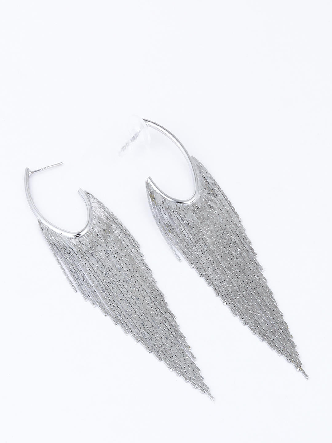 Silver Cascade Fringe Hoop Earrings