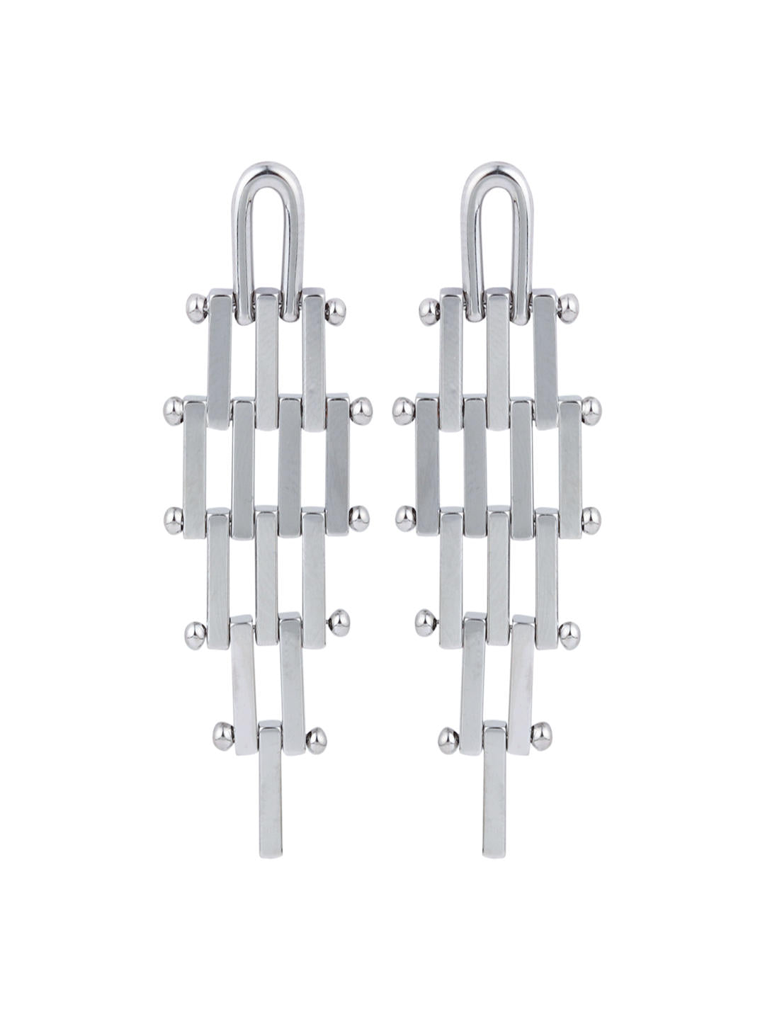 Silver Geometric Link Drop Earrings