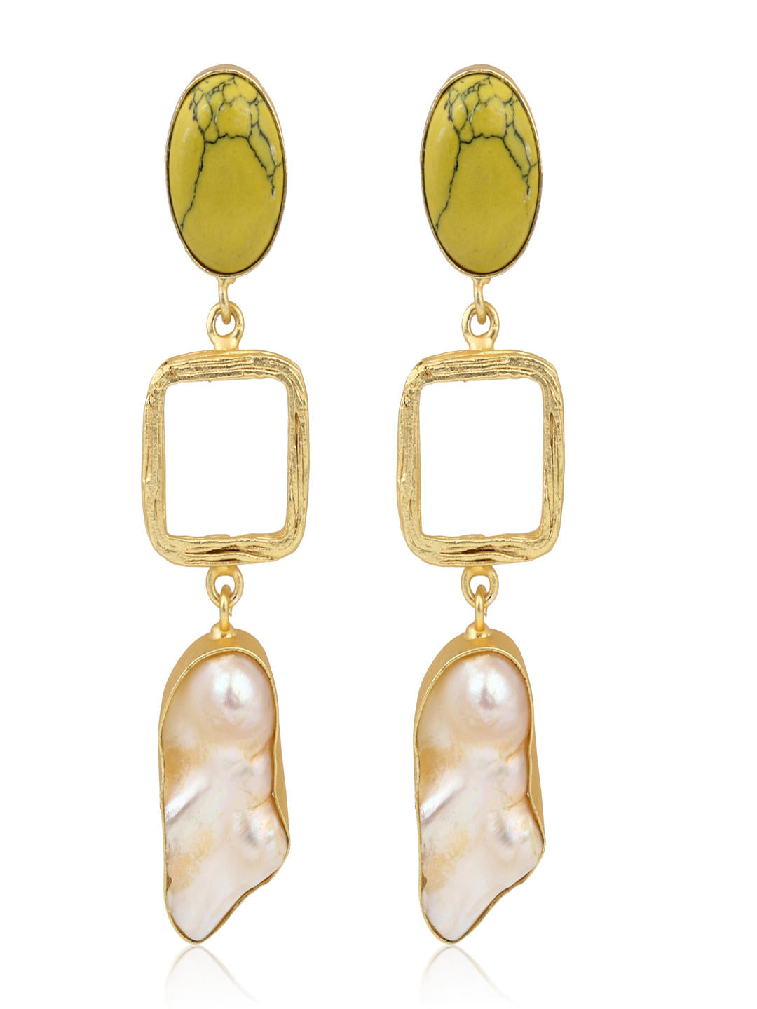 Green Gem & Pearl Dangle Earrings