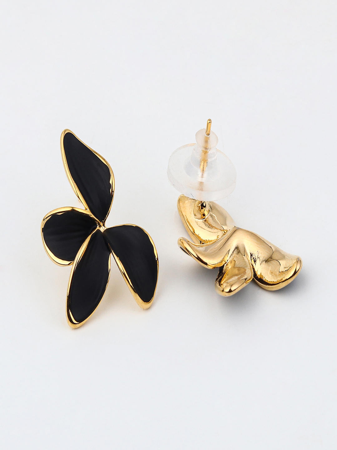 Classic Black Petal Stud Earrings