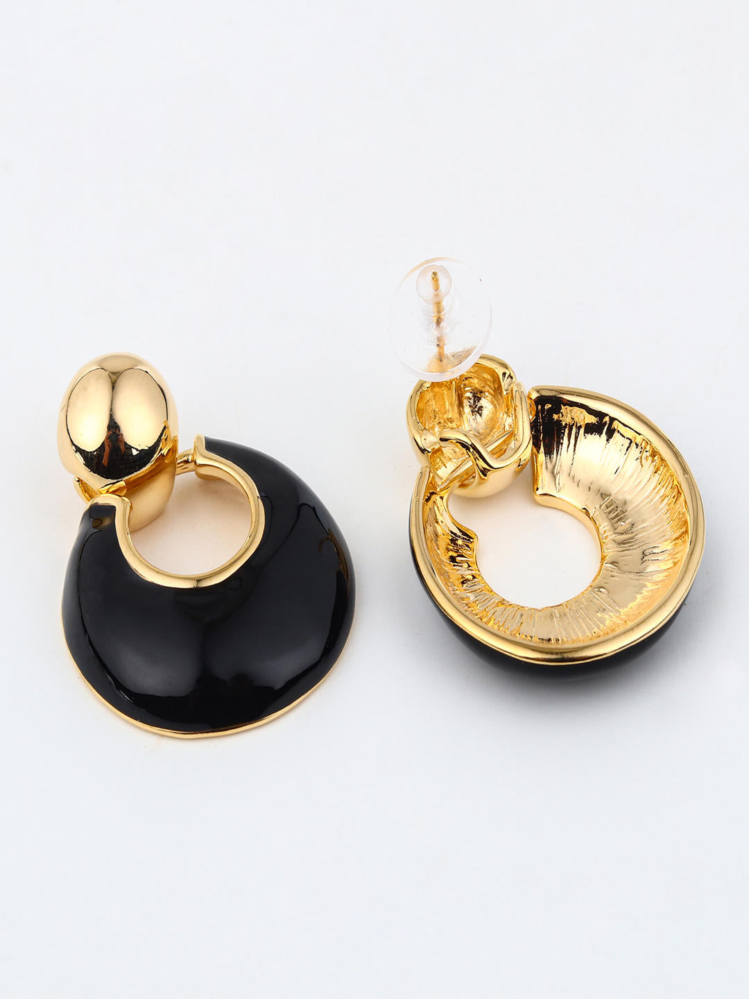 18k gold plated Black Round Earring