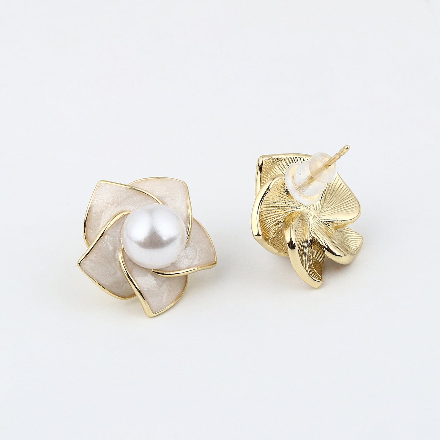 18k Gold Plated Pearl Petal Studs