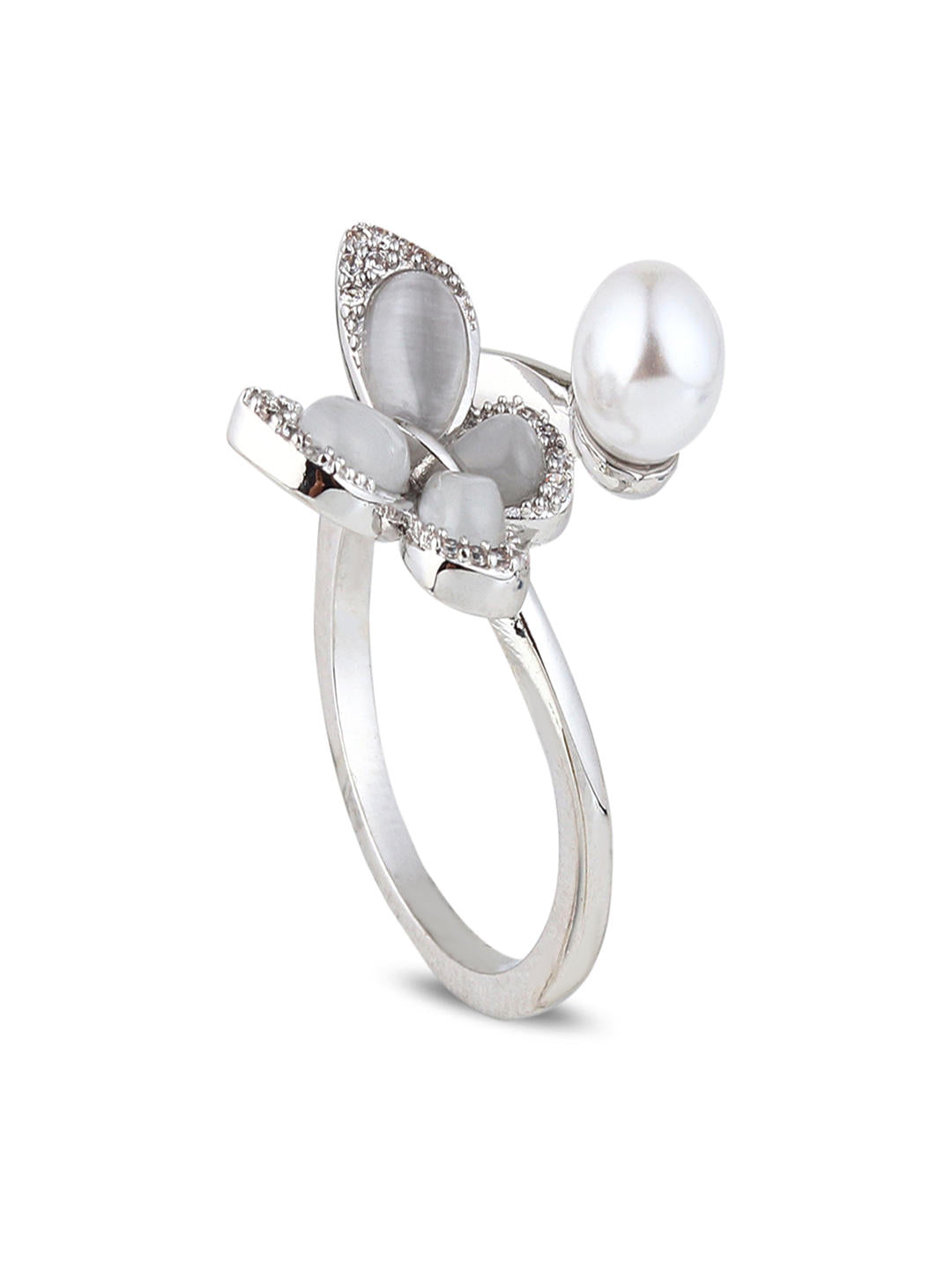 Butterfly Grace Pearl Ring in Silver - Reenisaa