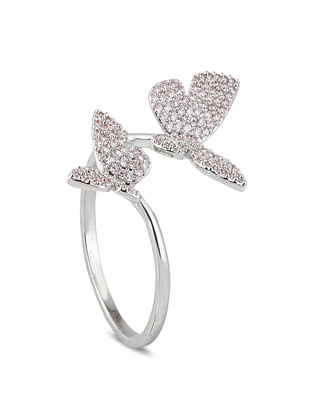 Silver Twin Butterflies Sparkle Ring - Reenisaa