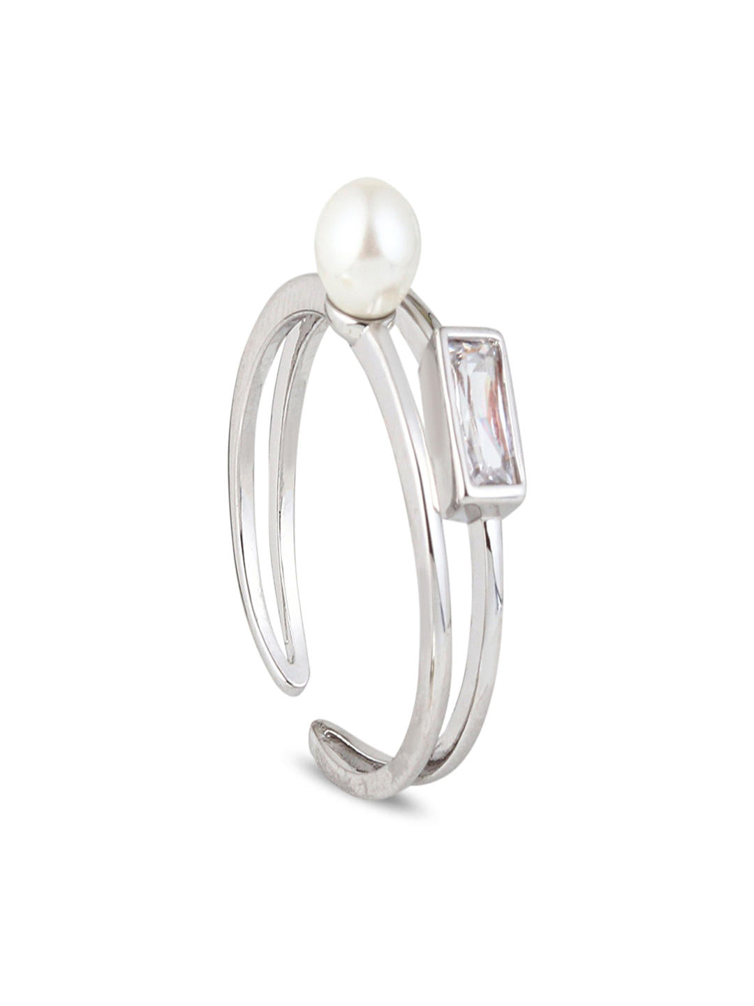 Pearl Prism Adjustable Ring, Rhodium Plated - Reenisaa