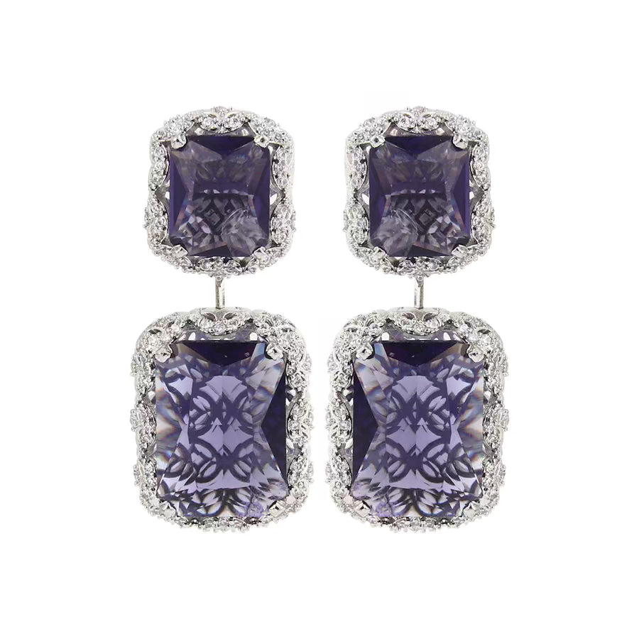 Sparky Purple Rhinestone Halo Earrings