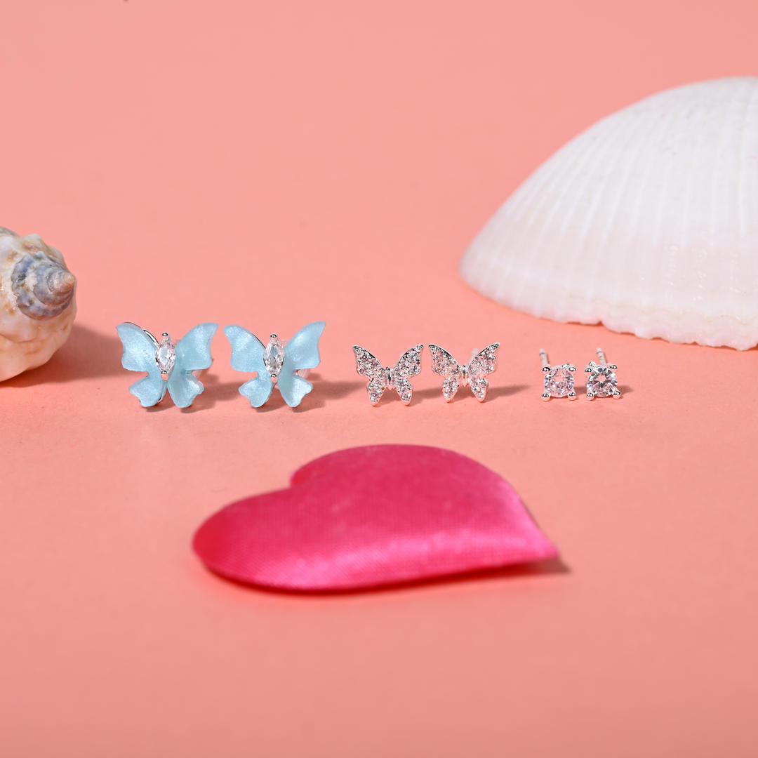 Kids' Dainty Blue Butterfly 925 Silver Stud Trio - Reenisaa