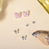 Kids' Dainty Pink Butterfly 925 Silver Stud Trio