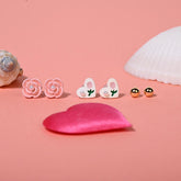 Enamel Flower & Bunny 925 Silver Stud Set (3 Pairs)