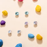 Kids' 925 Silver Multi-Color Round CZ Stud Set (3 Pairs)