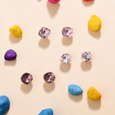 Kids' 925 Silver Pink Sparkle Square Stud Trio