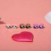 Kids' 925 Silver Purple Sparkle Square Stud Set (3-Pair)