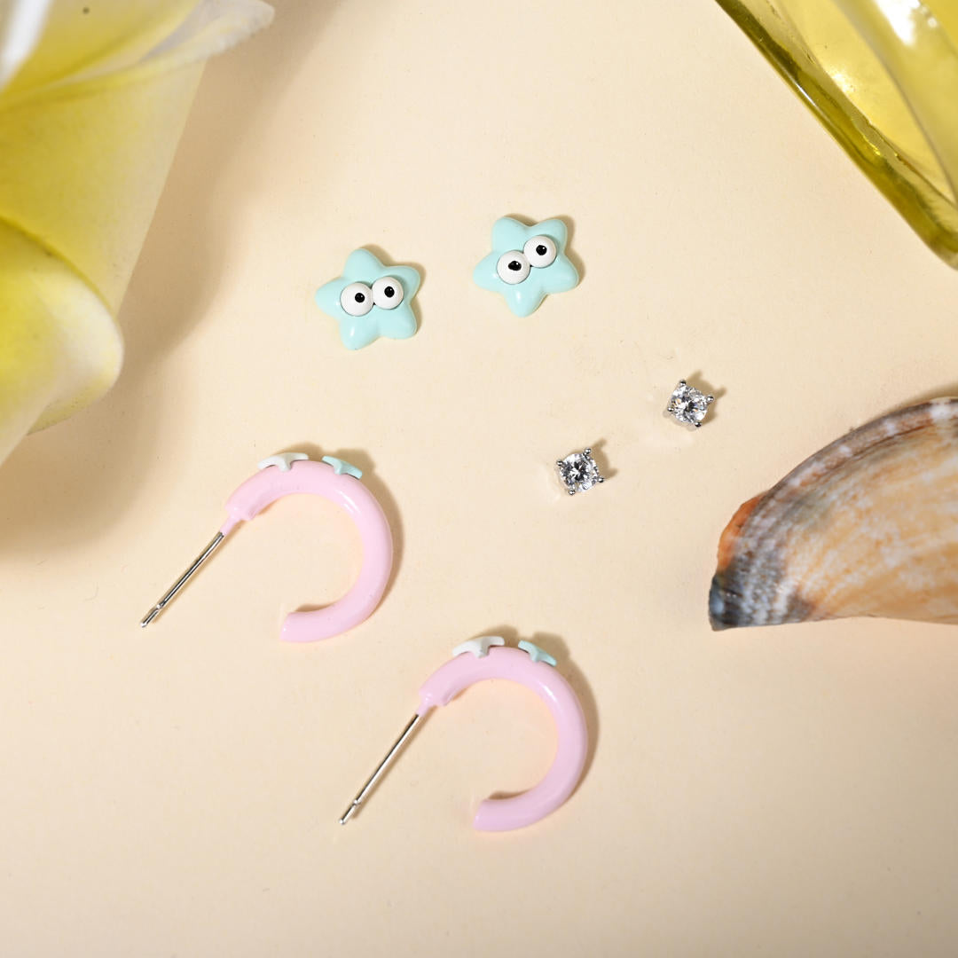 Ocean Play Earring Set (925 Silver, 3-Pair) - Reenisaa