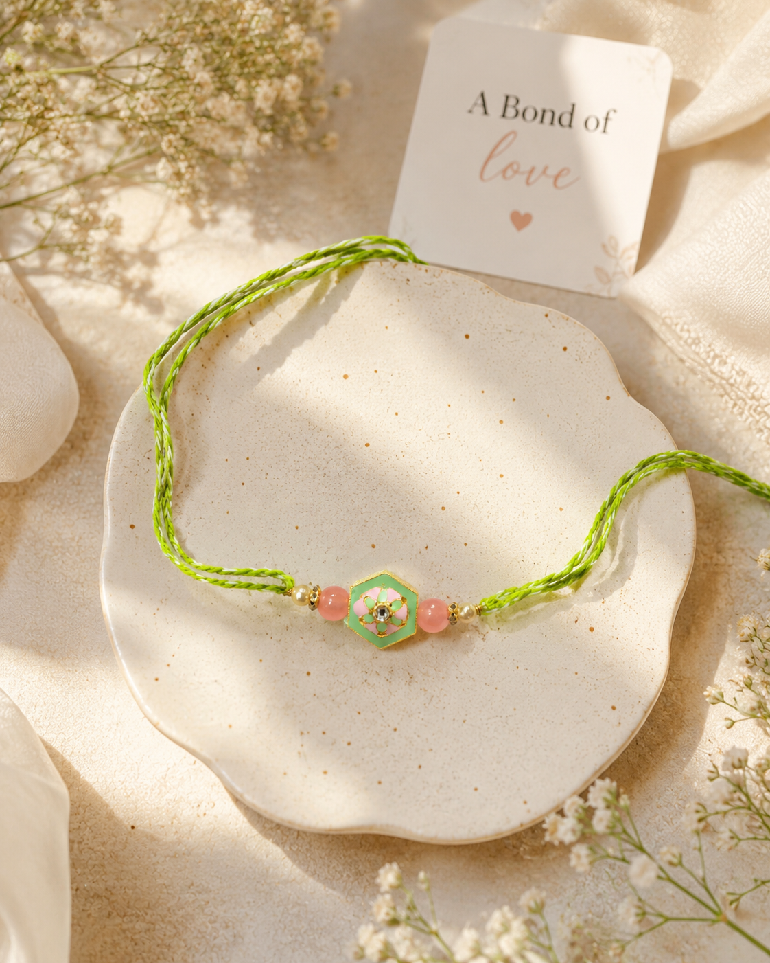 Pastel Bloom Rakhi Set of 2 – Handcrafted Floral Designer Rakhis