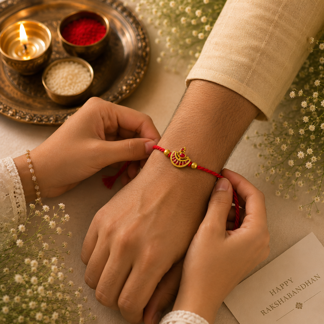 Pastel & Ruby Designer Rakhi Set of 2