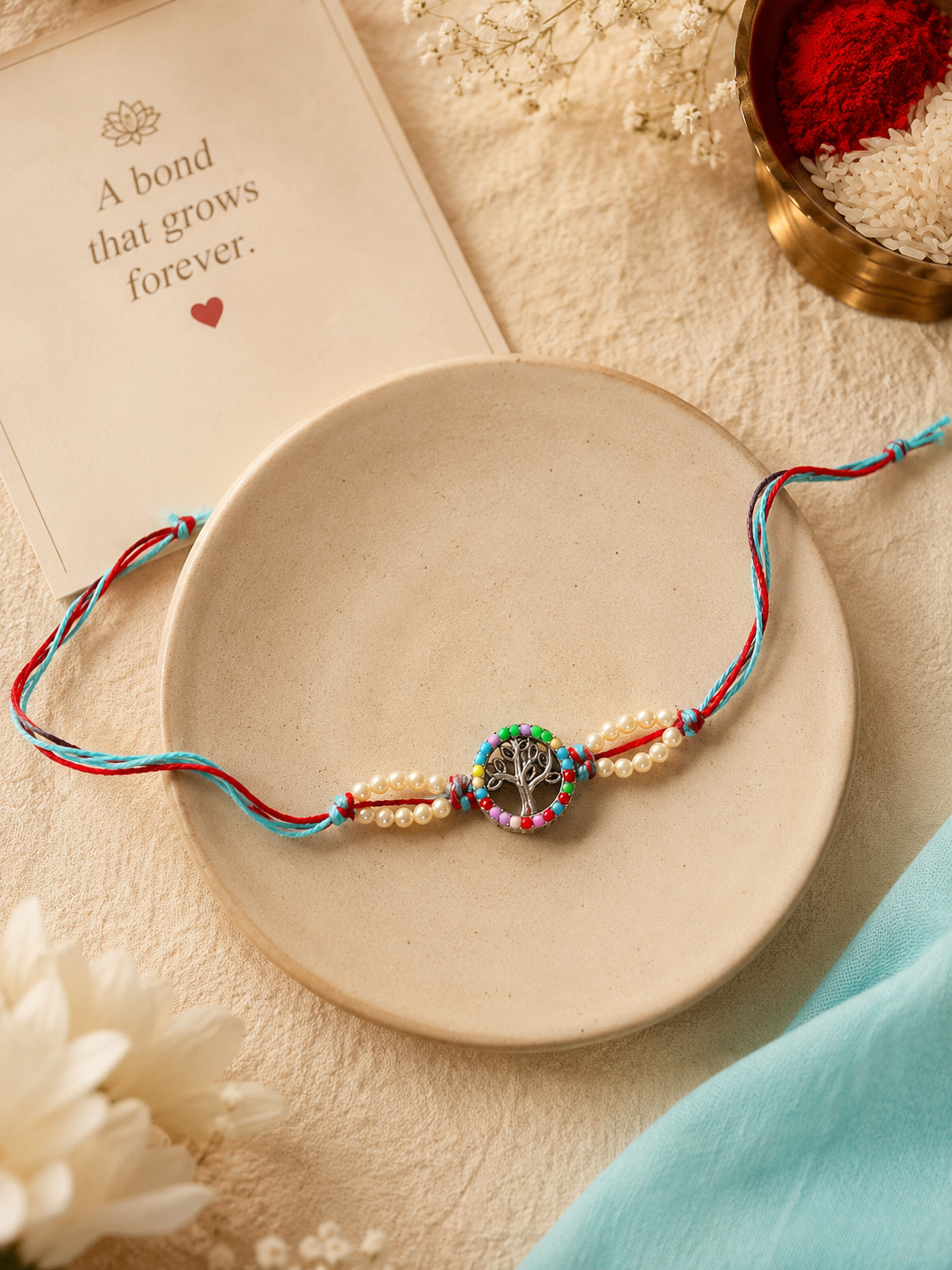 Lotus Grace & Tree of Life Rakhi Set – Handcrafted Designer Rakhi Combo for Brother