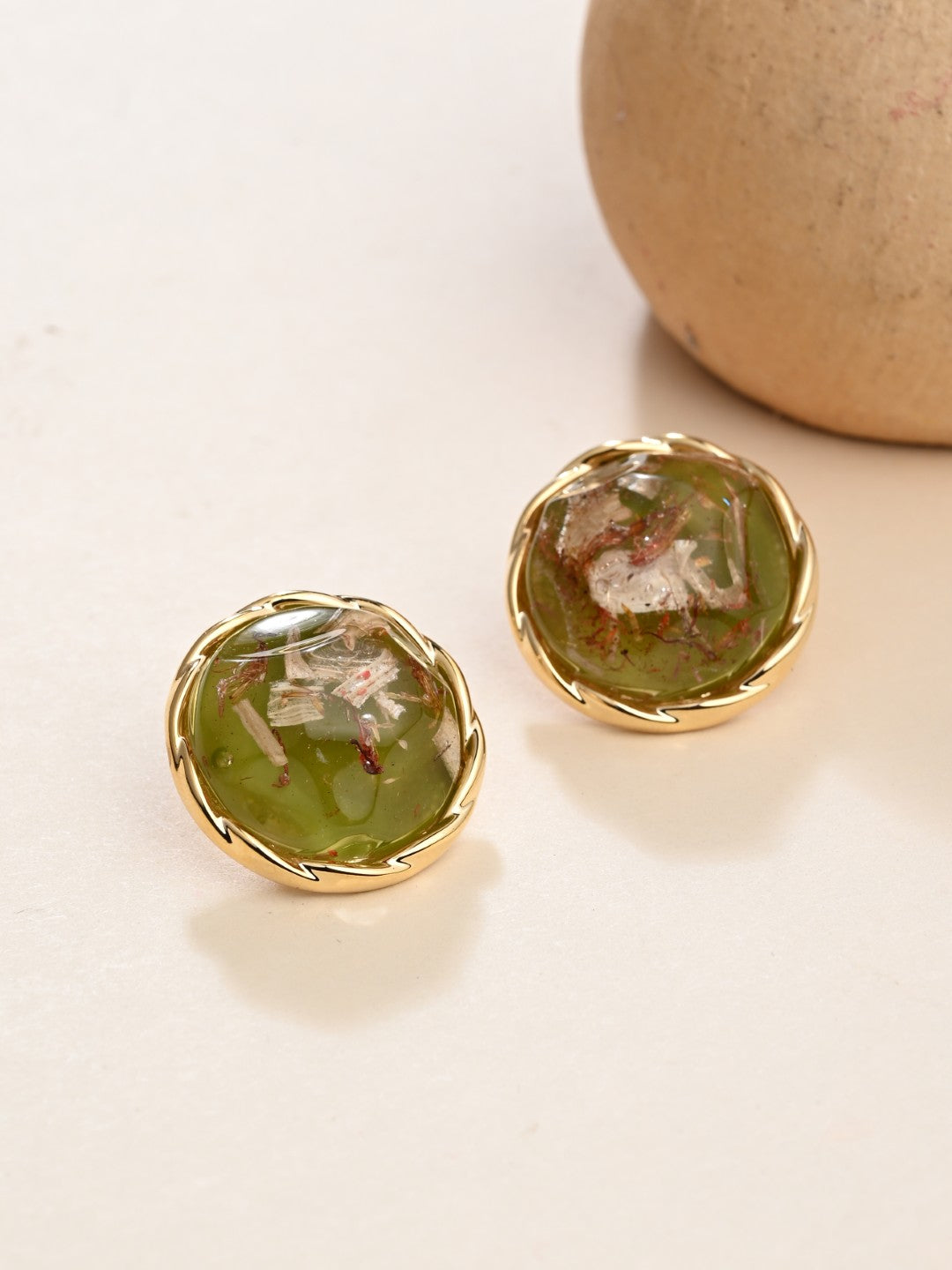 Olive Crystal Dome Stud Earrings