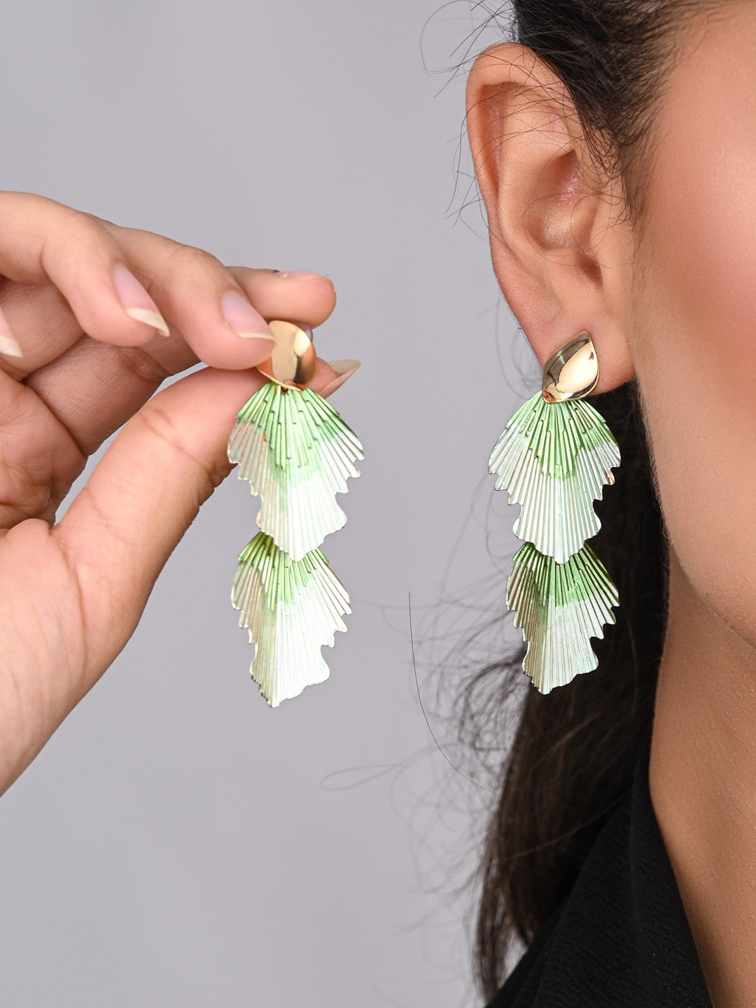 Mint Green Petal Wave Drop Earrings