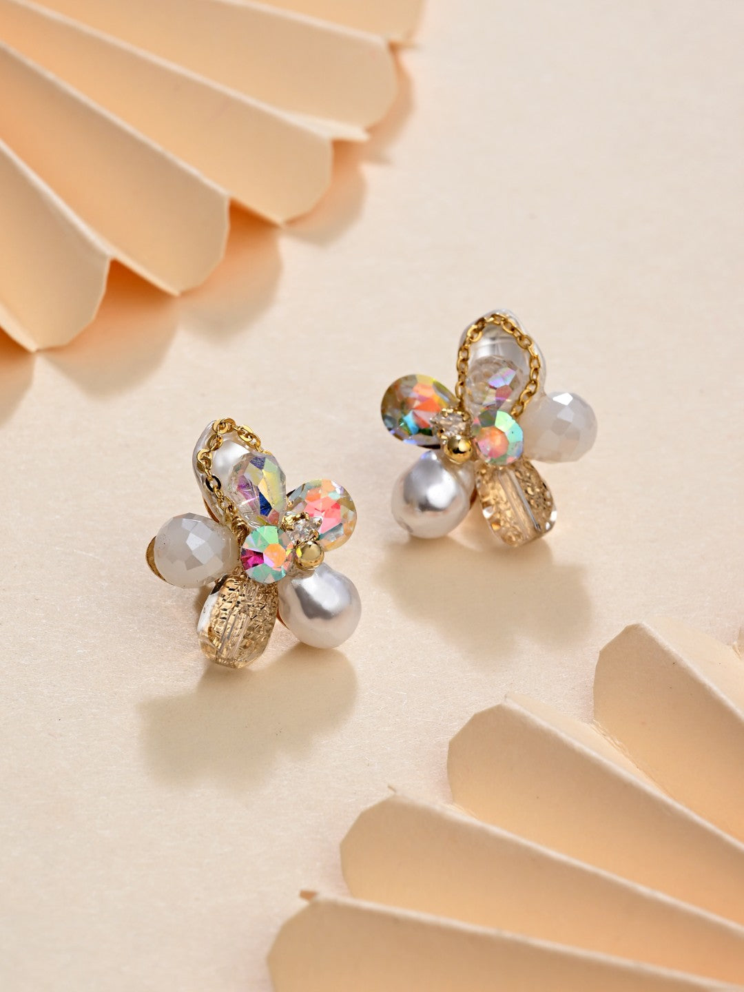 Ivory Crystal Pearl Flower Studs