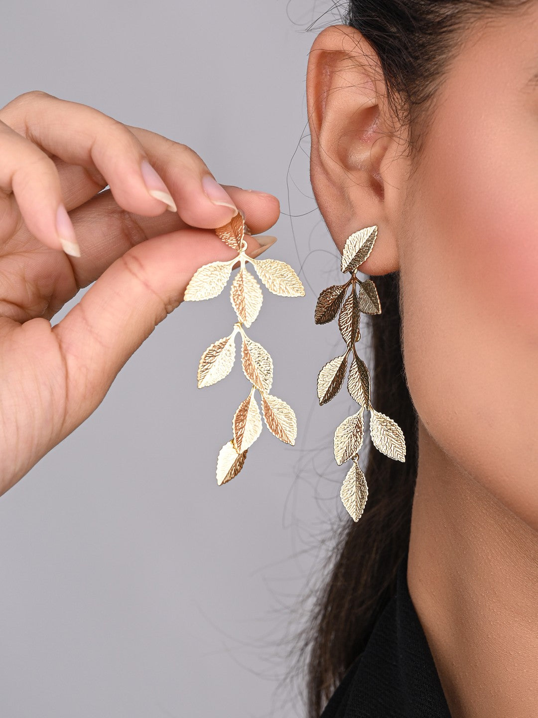 18k Gold-Plated Leaf Shaped Drop Earrings