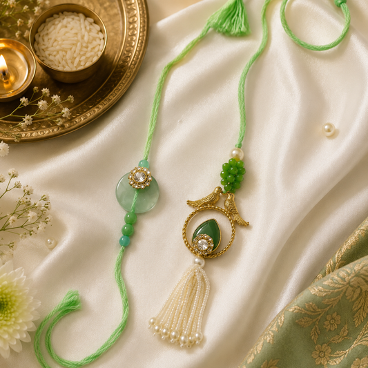 Bhai Bhabhi Rakhi Set with Pearl Tassel Lumba