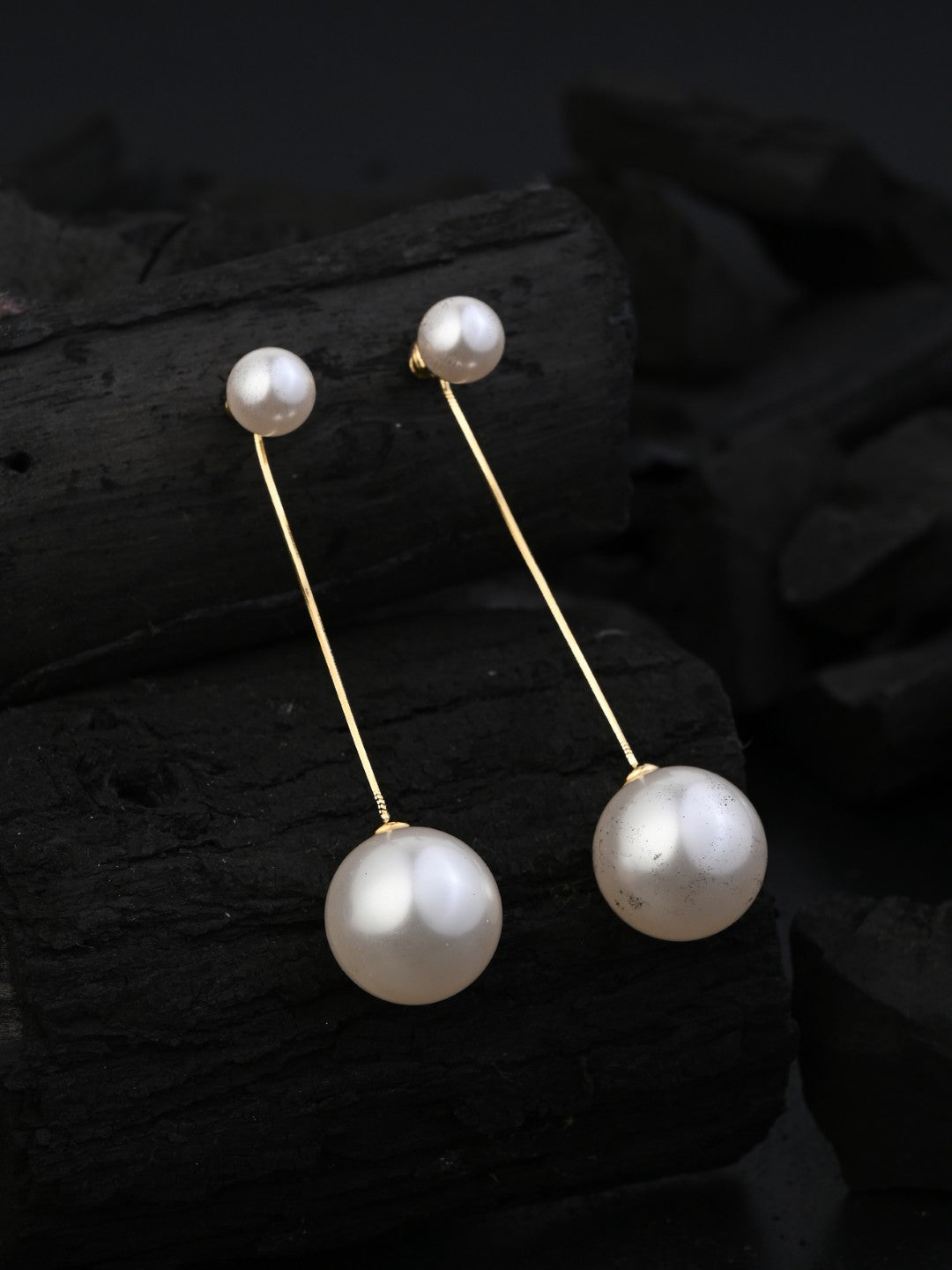 Classic 18k Gold Plated Long Pearl Drop Earrings