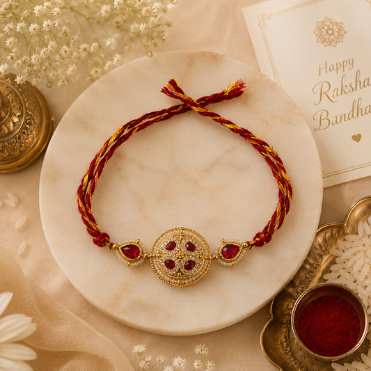 Ruby Red Kundan Designer Rakhi | Premium Stone Raksha Bandhan Rakhi