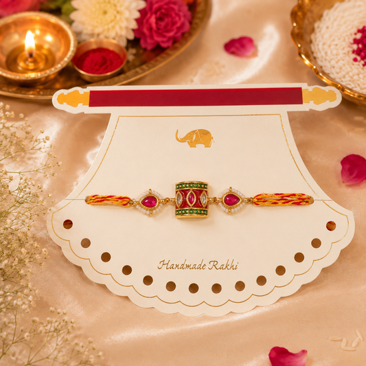 Royal Dhol Handmade Rakhi with Kundan Accents & Pearl Detailing