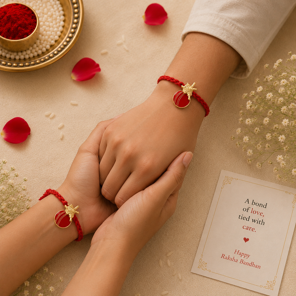 Cricket Ball & Stumps Rakhi Set – Handcrafted Designer Rakhi for Raksha Bandhan