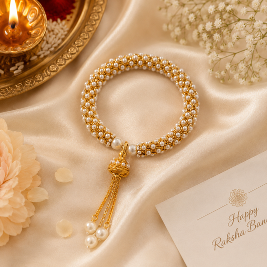 Pearl Kundan Lumba Bangle with Jhumki Tassel