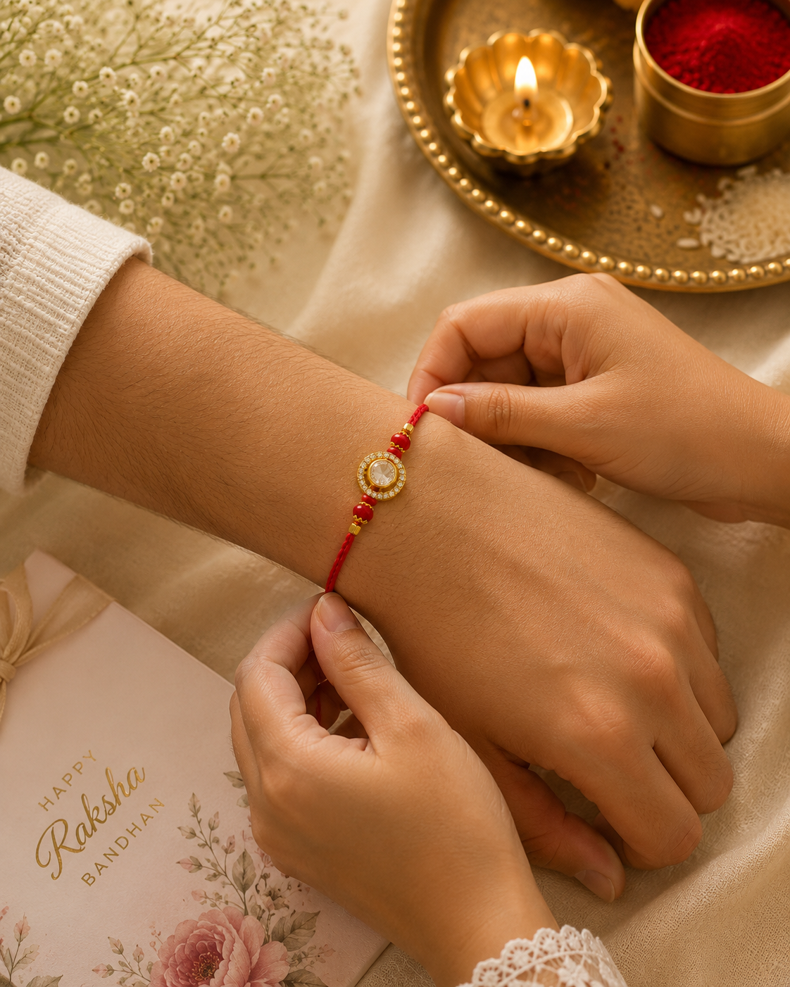 Designer Rakhi Set of 2 | Om Evil Eye & Crystal Stone Rakhi Combo