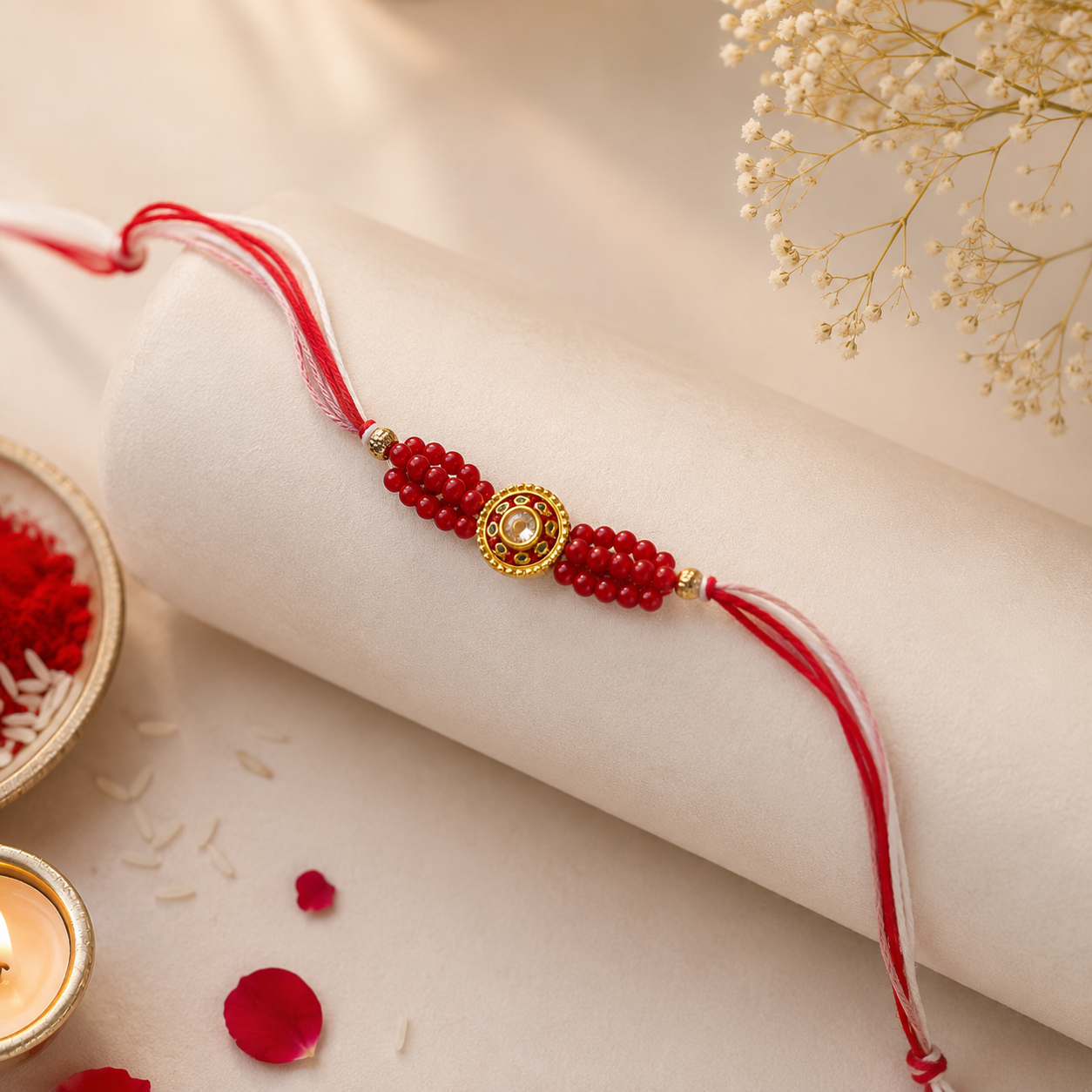 Designer Evil Eye & Red Beaded Rakhi Set of 2