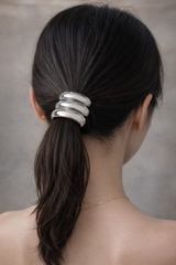 Silver Ribbed Luxe Hair Tie